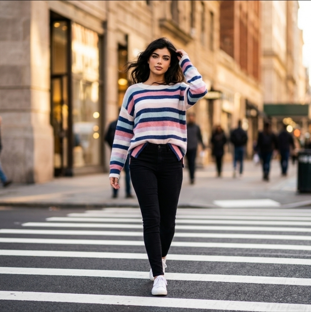 GAP Multicolor Striped Crew Neck Sweater Oversized Size Medium - Picture 10 of 12